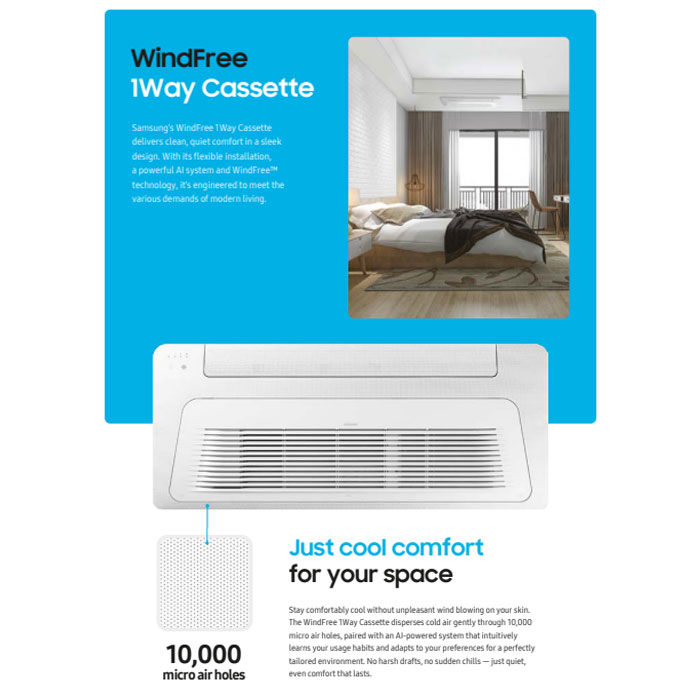 Samsung AC Cassette Inverter 1 Way Wind-Free 1 PK - AC026FE1DKF/EA | AC026 FE1DKF